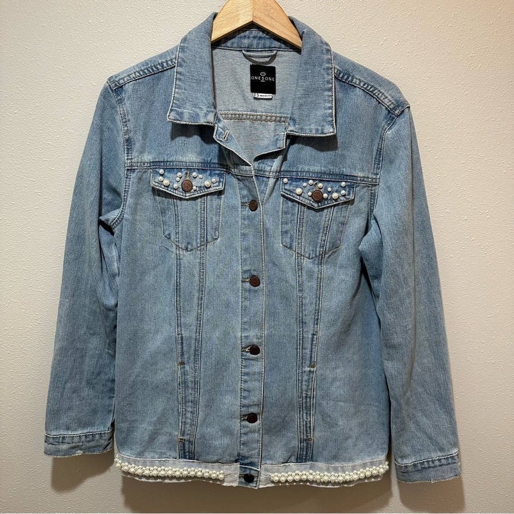ONE 5 ONE Pearl Embellished Denim Jacket